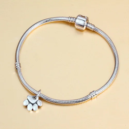 Miniatura 3 de Abalorios de plata de ley 925 con estampado de patas, cuentas de agujero grande para pulsera europea Pandora, Plata esterlina