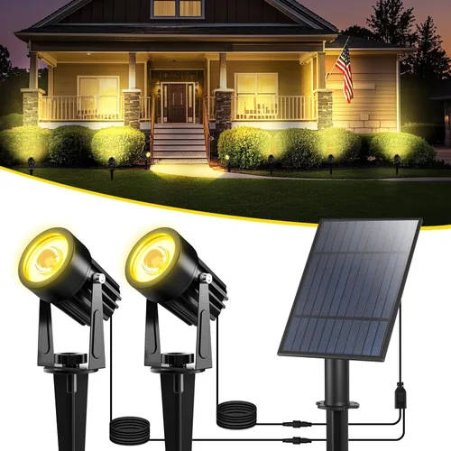 Miniatura 9 de T-SUN Focos solares al aire libre impermeables, luces de paisaje solares 2 en 1 LED para jardín, focos solares para árbol, jardín, estanque, piscina