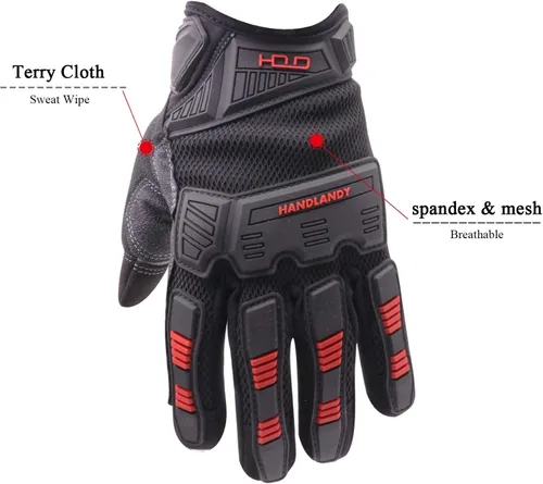Miniatura 2 de HANDLANDY Mens Work Gloves Touch screen, Utility Mechanic Gloves, Flexible Breathable Fit- Padded Knuckles & Palm Negro rojo