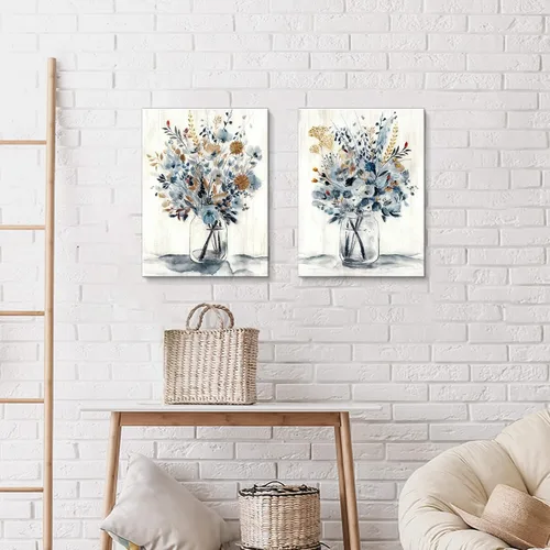 Miniatura 5 de Hardy Gallery Arte de Pared en Lienzo con Pintura Floral: Ramo de Flores Abstractas en Botella de Vidrio, Impresión de Imagen para Comedor