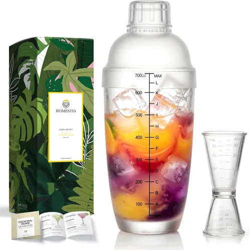 Miniatura 10 de Homestia Juego de coctelera de plástico transparente, mezclador de bebidas de 17 onzas con colador integrado, doble jigger, libro de recetas, kit
