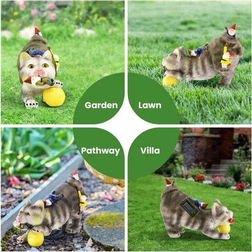 Miniatura 8 de Lovinland Estatuas solares de jardín – Decoración al aire libre – Gnomos solares de jardín y estatuas de gato – Divertida figura de gnomo de gato