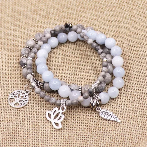 Miniatura 2 de UEUC - Pulseras Reiki, apilables, de piedras curativas, cristales, con dije del árbol de la vida, yoga y hoja de loto, contra la ansiedad