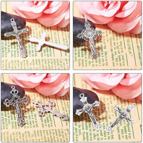 Miniatura 3 de SUNNYCLUE Pascua vacaciones estilo tibetano rosario cruz y centro Nuestra Señora Milagrosa Medalla Esmalte Cruz Colgantes Vintage Charm Oval