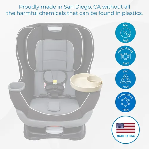 Miniatura 2 de My Travel Tray Round, fabricado en Estados Unidos. Convierte el portavasos existente en bandeja y portavasos para asiento de automóvil para niños