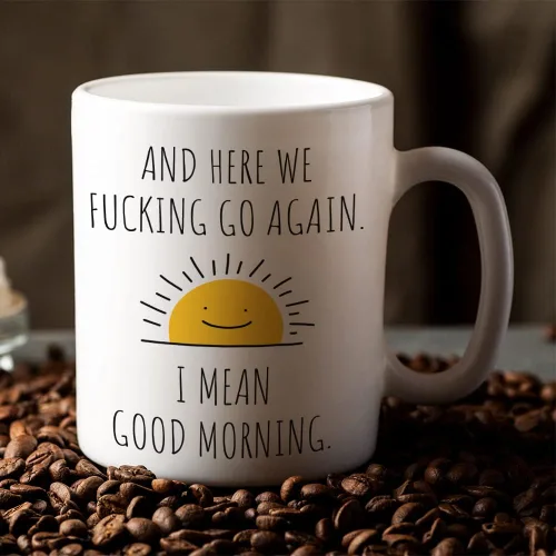 Miniatura 5 de Fatbaby Taza de café divertida para mujeres y hombres, Here We Fucking Go Again I Mean Good Morning, regalos de cumpleaños y Navidad, regalos