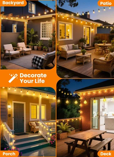 Miniatura 6 de Guirnalda de luces para exteriores, 25 pies, 12 bombillas LED, IP65, impermeable, conectable, G40, luz de patio exterior para patio trasero, porche