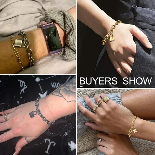Miniatura 3 de FOCALOOK Pulseras de cadena de eslabones para mujer pulseras personalizables chapadas en oro de 18 quilates pulsera con dije de bloqueo de cadena