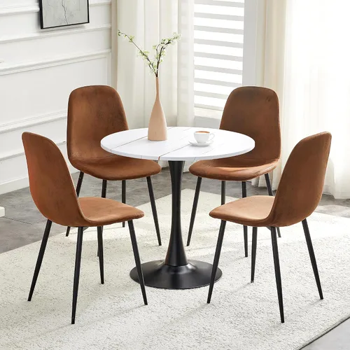 Miniatura 3 de Mesa redonda de cocina y sillas para 4, mesa de comedor redonda pequeña con sillas de gamuza de tela, juego de mesa de bistró de 32 pulgadas