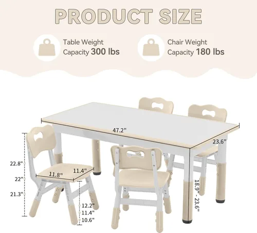 Miniatura 3 de GITAWUSA Juego de mesa y sillas de estudio para niños, mesa y silla ajustable en altura para niños de 3 a 8 años, escritorio con graffiti