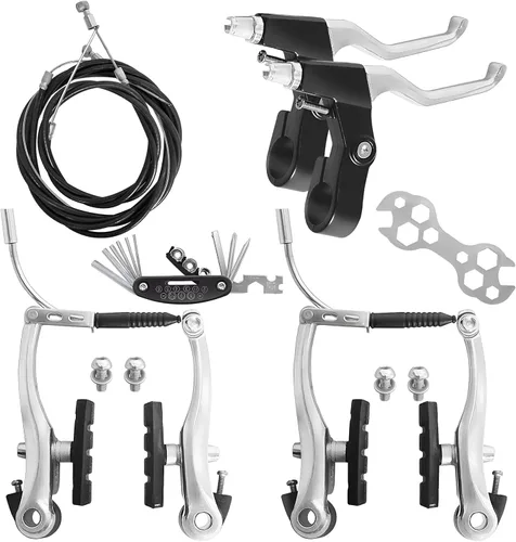 Miniatura 8 de Juego de frenos de bicicleta tipo V delanteros y traseros para bicicleta, palanca de freno MTB, kit de cables interiores y exteriores con llaves