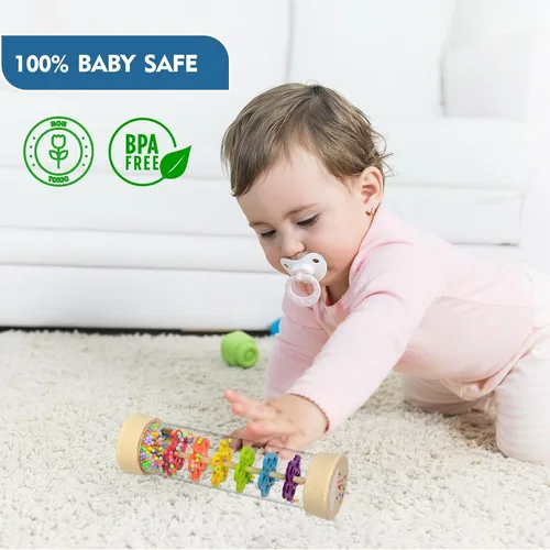 Miniatura 6 de Barra de Lluvia, Juguetes Montessori para Bebés de 6 a 12 Meses, 1 Año, Sonajero de Madera para Bebés, Juguetes Sensoriales, Sonajero Musical