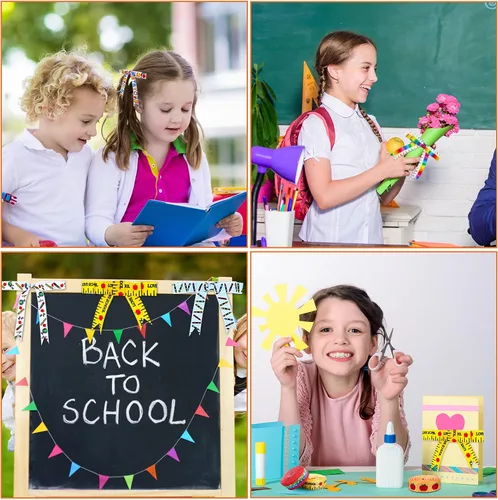 Miniatura 7 de Whaline 12 rollos de cintas de grogrén para el regreso a clases, 60 yardas, cinta de tela con temática de profesores escolares, autobús escolar
