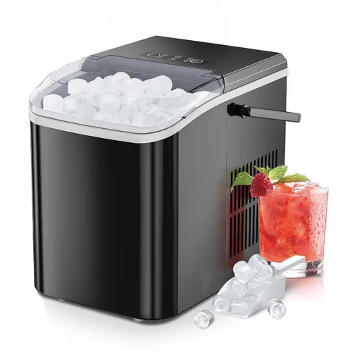 Miniatura 10 de NEWBULIG Encimera para hacer hielo con asa, máquina de hielo portátil, 9 cubos de hielo en 6 minutos, 26 libras en 24 horas, limpieza automática