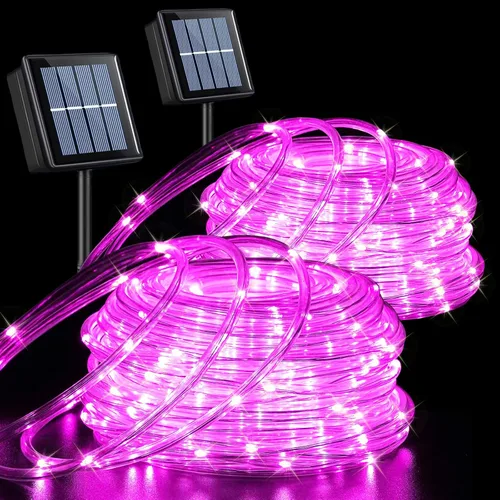 Miniatura 22 de QITONG Paquete de 2 luces solares verdes, cada cadena de 100 luces LED de 33 pies para exteriores, 8 modos de luces de hadas en tubo de PVC