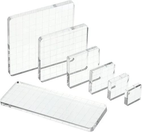 PATIKIL Bloque de sello acrílico, paquete de 7 bloques de estampado transparentes con líneas de cuadrícula, bloques de montaje decorativos, juego