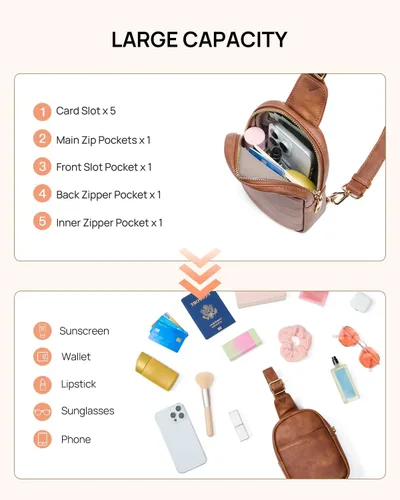 Miniatura 10 de Telena Riñonera pequeña para mujer, de cuero, cangureras, bolsa de pecho para mujer
