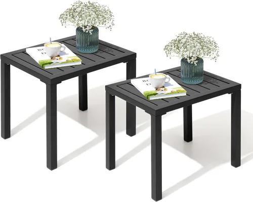 Miniatura 15 de Crestlive Products Mesa auxiliar para exteriores, mesa auxiliar rectangular de aluminio, mesa de café para patio pequeño para interiores y Negro