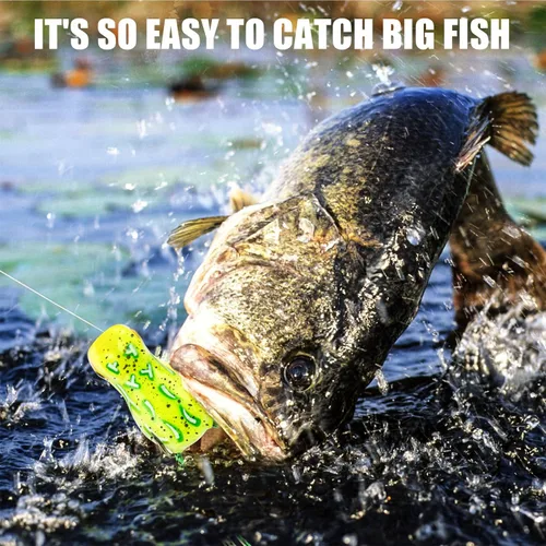 Miniatura 6 de Syosisny Juego de 5 señuelos de rana Topwater con ganchos sin hierbas, señuelos de pesca suaves con diseño realista, perfecto para pesca de lubina