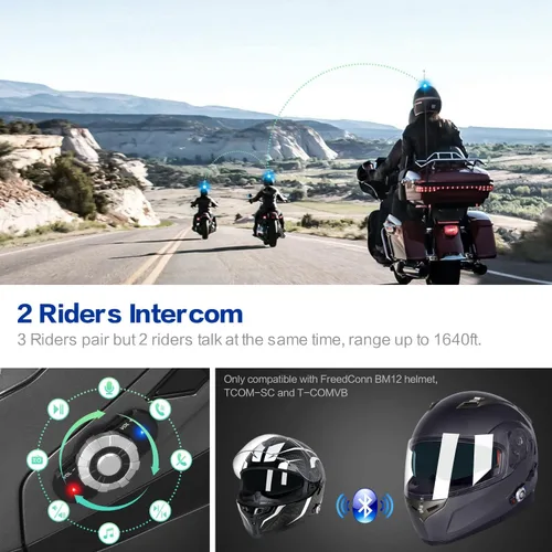 Miniatura 3 de FreedConn BM2-S - Casco de motocicleta con Bluetooth y función de marcación de voz, manos libres, 500 m/ 2 – 3 conductores, DOT con Bluetooth