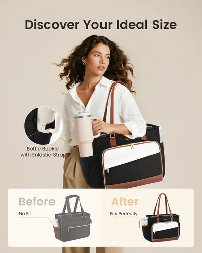 Miniatura 4 de LOVEVOOK Bolsa de mano para profesores, bolsa para laptop para mujer con portavasos grande y área de archivo de acordeón, bolsa de trabajo