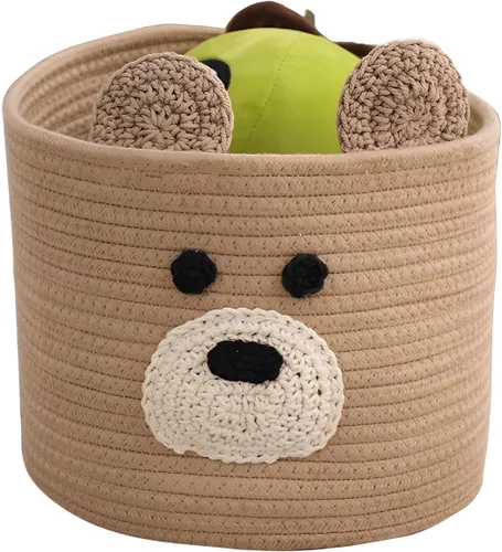 Cesta de lavandería con diseño de oso para lavandería, cesta decorativa para sala de estar, cesta de almacenamiento tejida para juguetes, almohadas,