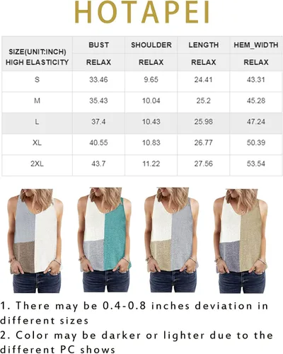 Miniatura 6 de HOTAPEI - Camisetas sin mangas con cuello en V, de punto, estilo casual, con bloques de color, a rayas, para mujer