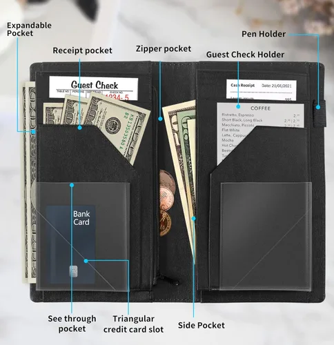 Miniatura 4 de Server Book,Waitress Book,5x9 Inch Server Books for Waitress & Waiter, Cute PU Leather Serving Book Guest Check Presenters Organizer with Zipper