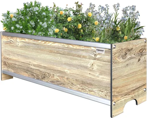 Foreman Cama de jardín elevada (36 x 12 x 14 pulgadas) resistente a la intemperie, maceta para exteriores con drenaje para camas de verduras,