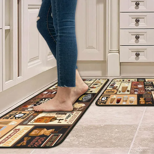 Miniatura 2 de Alfombras y esteras de cocina con tema de café (2 piezas), alfombra de cocina negra antideslizante lavable, suave, superabsorbente, juego