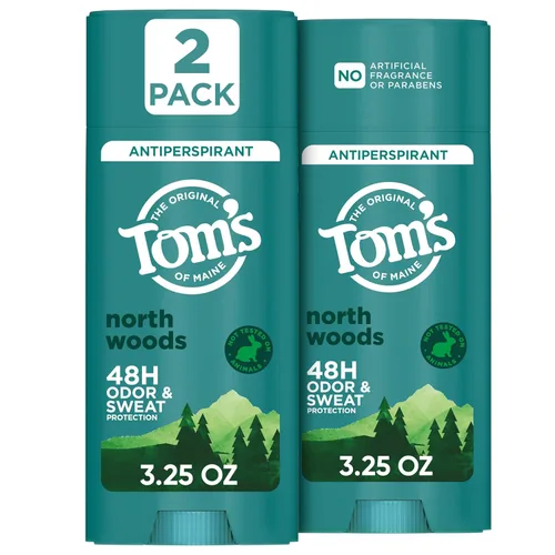 Tom’s of Maine North Woods - Desodorante antitranspirante para hombres y mujeres, 48 horas de protección contra el olor y el sudor, aroma a pachulí