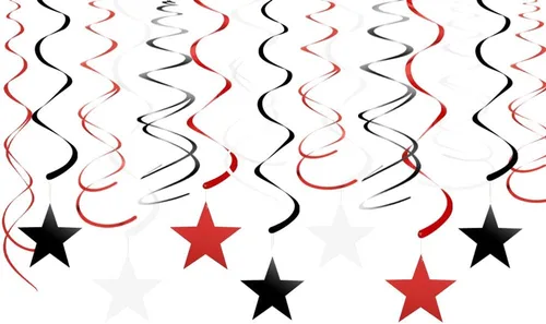 Miniatura 2 de Decoraciones colgantes de espirales negras, blancas y plateadas con recortes de estrella, juego de 30