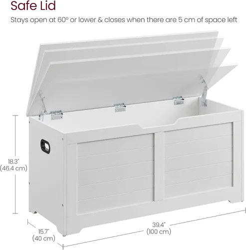 Miniatura 3 de VASAGLE Baúl de almacenamiento, banco de almacenamiento con 2 bisagras de seguridad, estilo casa de campo, 15.7 x 39.4 x 18.1 pulgadas, para Blanco