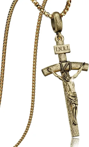 Miniatura 9 de Collar de crucifijo católico para hombres y mujeres, collar de cruz de plata antigua/oro/plata con exquisito colgante de Jesús, cadena de acero