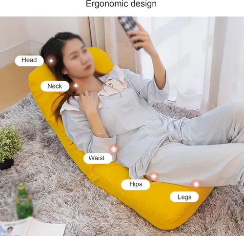 Miniatura 6 de Silla de suelo, asiento de piso de juegos para sala de estar, respaldo ajustable con funda de lino de algodón para balcón, lectura, dormitorio, sala