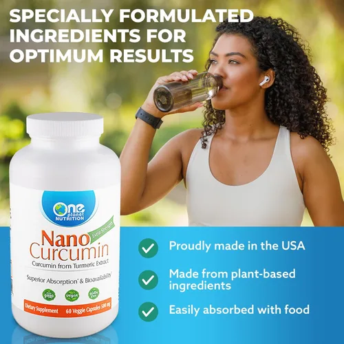 Miniatura 6 de One Planet Nutrition Nano Curcumina 500 mg cápsulas vegetales (60 porciones), Nano para alta absorción, apoya el bienestar general, sin OMG, vegano