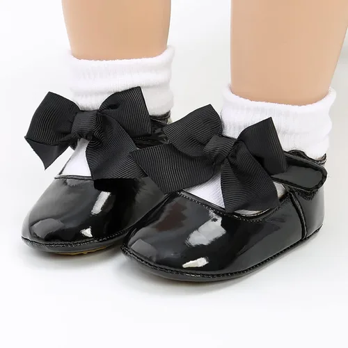 Miniatura 3 de Zapatos planos Mary Jane para bebés y niñas con lazo, suela de goma antideslizante, de piel sintética, para primeros pasos, zapatos de vestir de boda