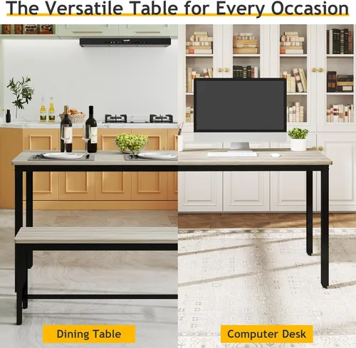 Miniatura 6 de Rovibek Juego de mesa de comedor para 4, mesa de cocina moderna que ahorra espacio con 2 bancos tapizados y pies ajustables, mesa de desayuno