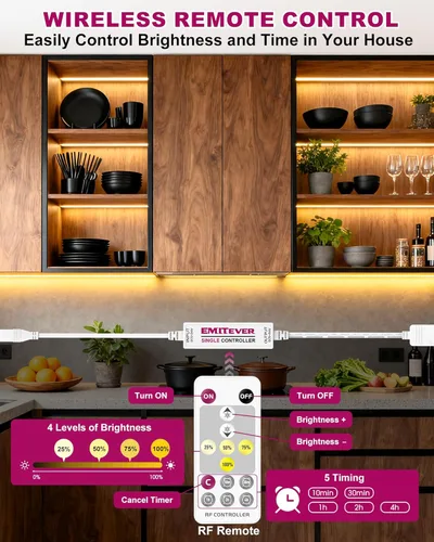 Miniatura 2 de EMITEVER Kit de iluminación para debajo del gabinete, 6 tiras de luces LED COB de 3000 K, blanco cálido, tira de luces LED regulables