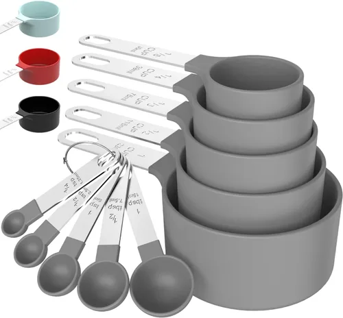 Miniatura 12 de Juego de tazas y cucharas medidoras TILUCK, tazas y cucharas apilables, tazas medidoras anidables con mango de acero inoxidable, accesorios de Verde