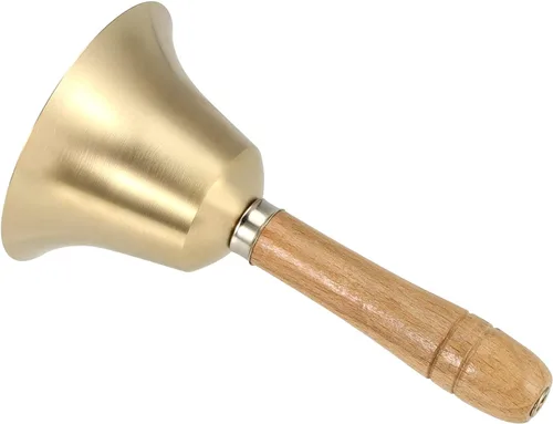 Miniatura 4 de SINJEUN 4 campanas de mano de latón de 6 pulgadas, campanas de mano de latón macizo con mango de madera, campanas de llamada de restaurante