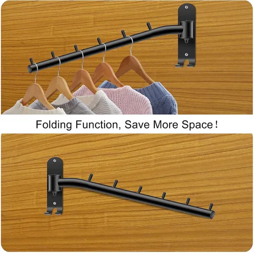 Miniatura 2 de Bosszi Paquete de 2 percheros plegables montados en la pared, ganchos de ropa de acero inoxidable con soporte para brazo oscilante, sistema colgante