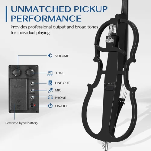 Miniatura 5 de Ktaxon Violonchelo eléctrico 4/4, kit profesional de violonchelo eléctrico silencioso con bolsa gruesa, auriculares estéreo, cable premium