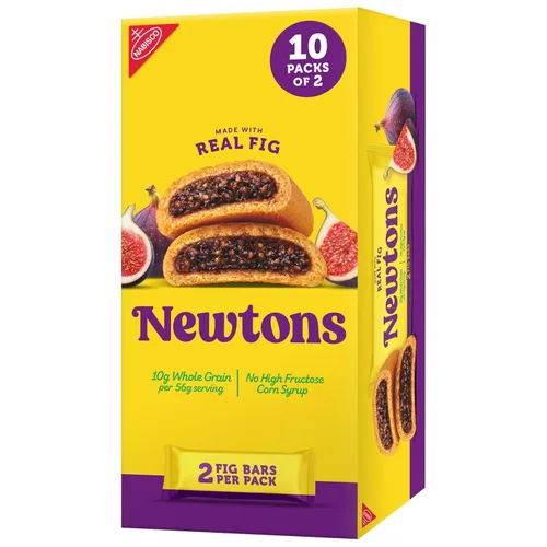 NEWTONS - Barras de higo de fruta real horneadas suaves, galletas de higo, 10 paquetes de bocadillos (2 galletas por paquete)
