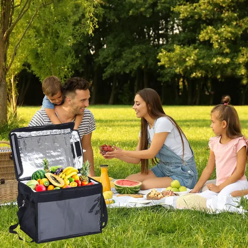 Miniatura 6 de PATIKIL Bolsa aislante para pizza L, 14.2 x 9.4 x 9.4 pulgadas, bolsa térmica para alimentos para pizza caliente/fría, color negro (22L)