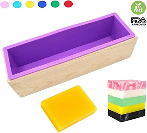 Miniatura 4 de Molde de Pan de Jabón de Silicona Rectangular Flexible con Caja de Madera para Suministros de Fabricación de Jabón de 42oz.. Morado