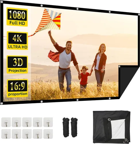 Miniatura 9 de Pantalla de proyector para exteriores de 120 pulgadas, pantalla de película lavable con respaldo negro, pantalla de proyección plegable sin