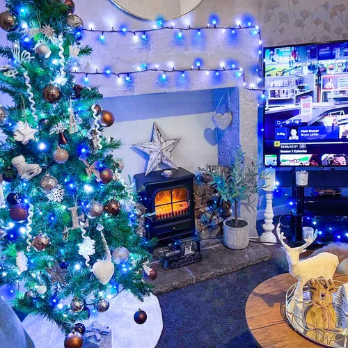 Miniatura 3 de JMEXSUSS Guirnalda de luces de Navidad de 200 LED azules y blancas, 66 pies, de exterior, expansible, para árbol, fiesta o decoración de hogar
