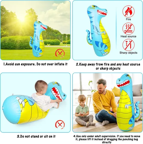 Miniatura 6 de Punching Bag for Kids 47" Inflatable Dinosaur Bop Bag with Thicker Material Instant Bounce Back with Boxing Gloves Karate Kickboxing Taekwondo Kids