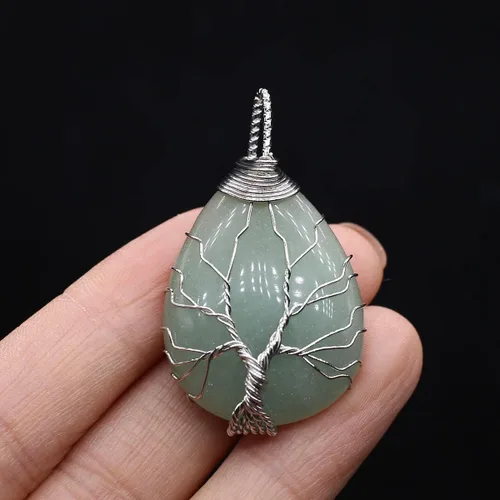 Miniatura 9 de 4 colgantes de piedra natural, forma de gota de agua, chakra, cristal, ágata, alambre de piedra, tejer, diseño de árbol de la vida, para hacer